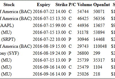 Hot Options Report – End Of Day July 15, 2016 – BAC, AAPL, MU, SRPT, SYF
