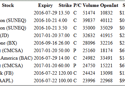 Hot Options Report – End Of Day July 19, 2016 – F, SUNEQ, JD, BX, CMCSA, BAC, FB, AAPL